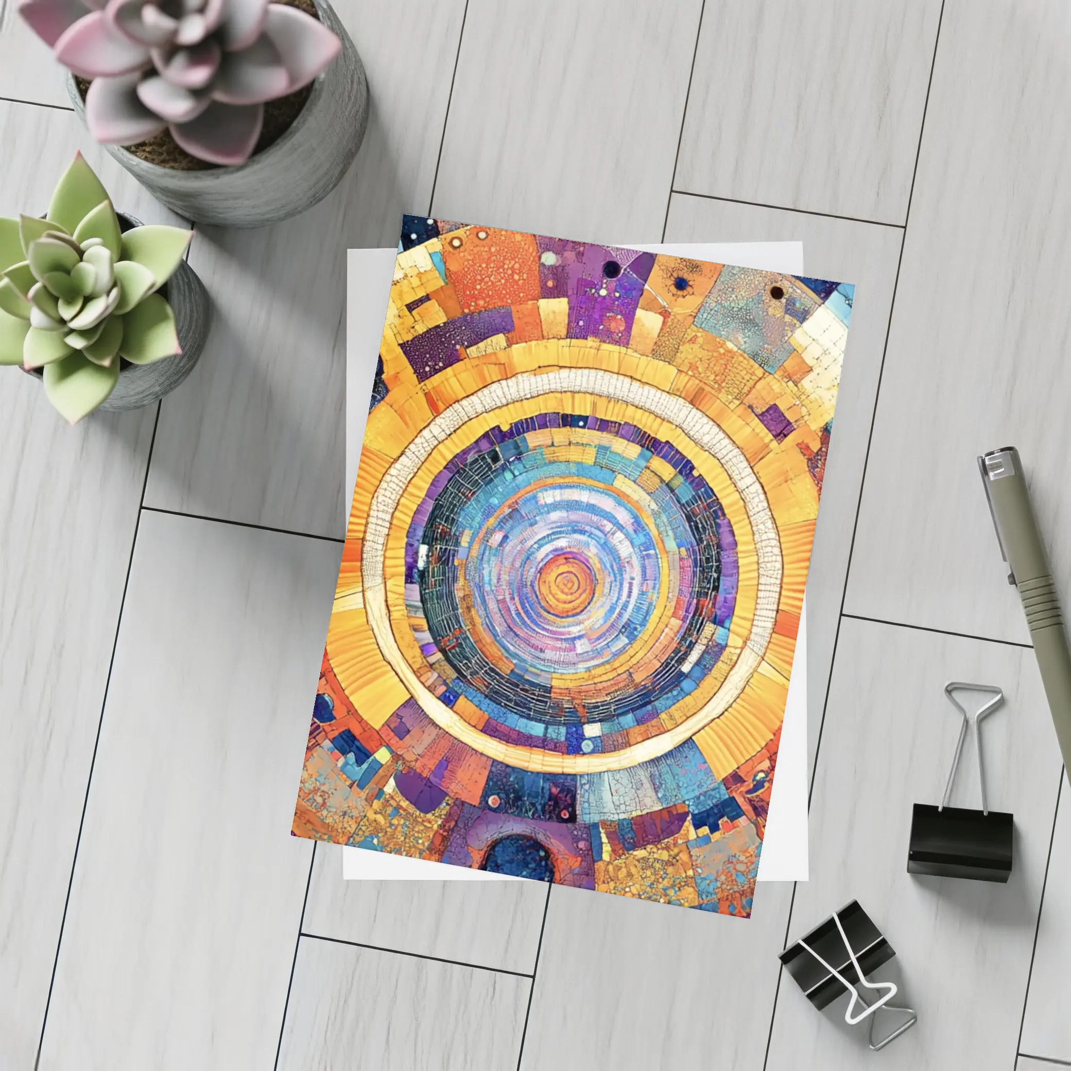 Cosmic Mandala Mosaic Abstract Geometric Art – Postcards