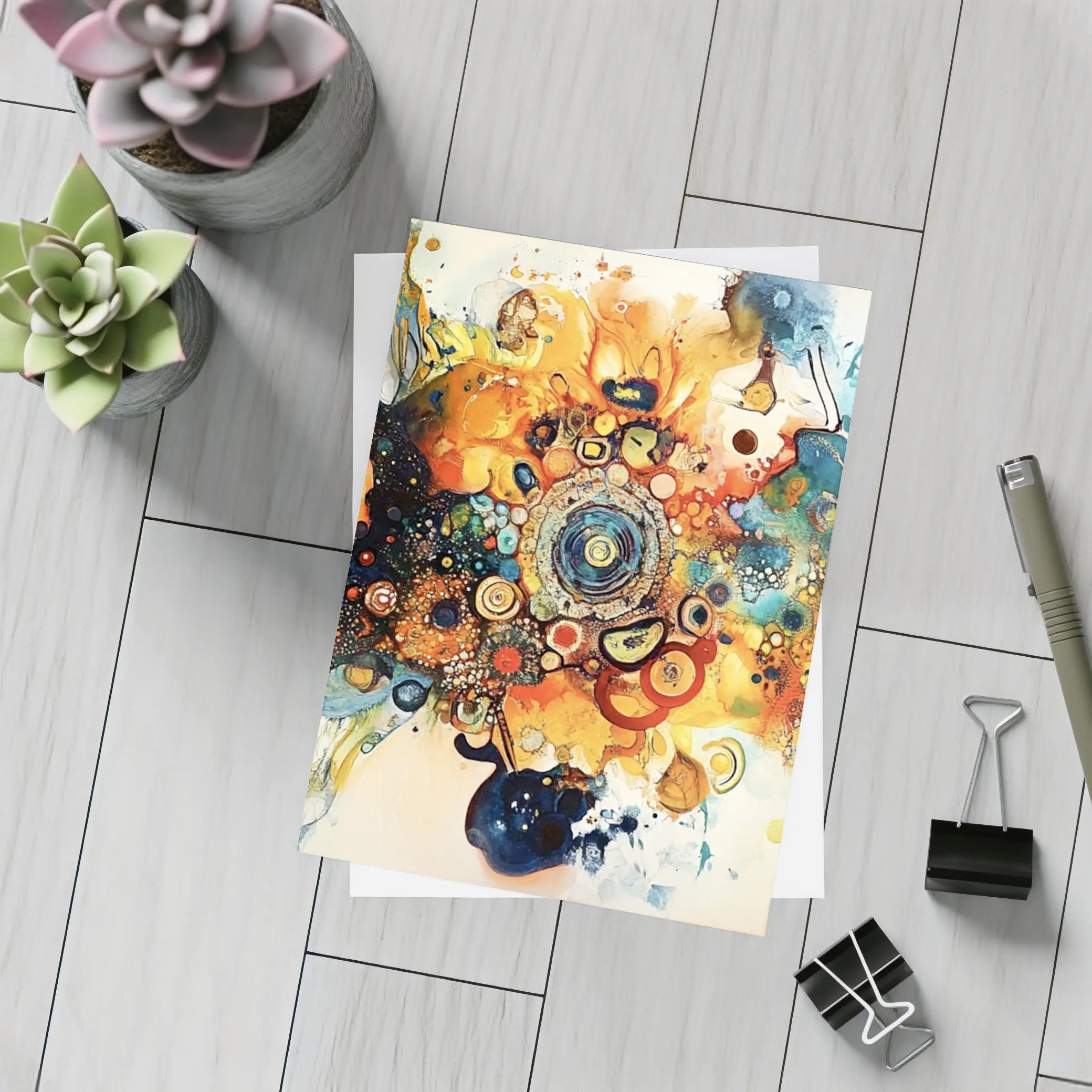 Colorful Abstract Watercolor Circles Cosmic Explosion – Postcards
