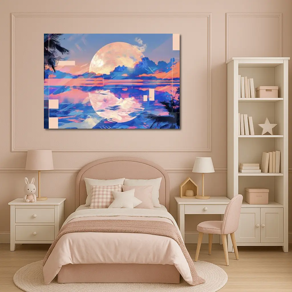 Tropical Moon Reflection Lofi Art – Wall Art