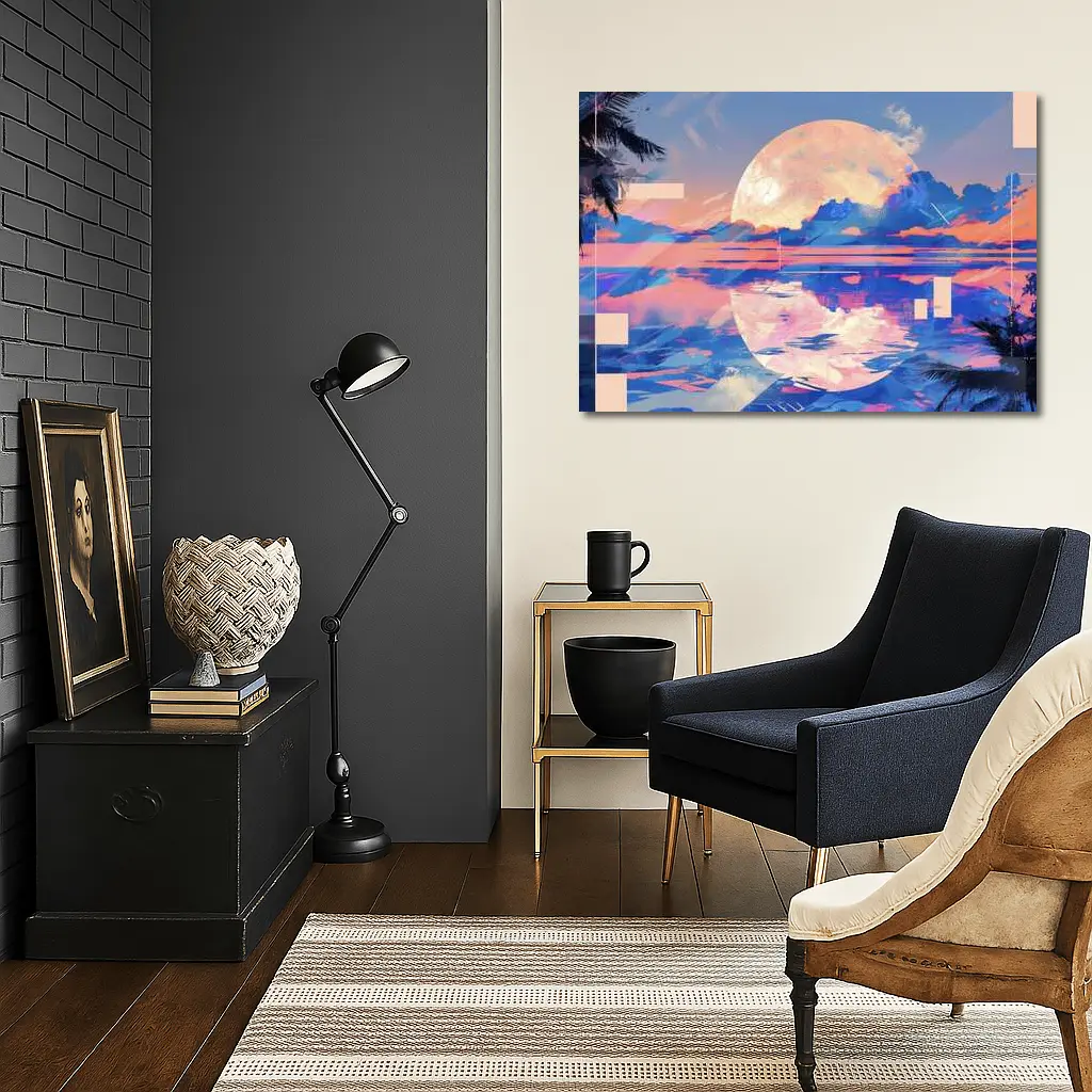 Tropical Moon Reflection Lofi Art – Wall Art