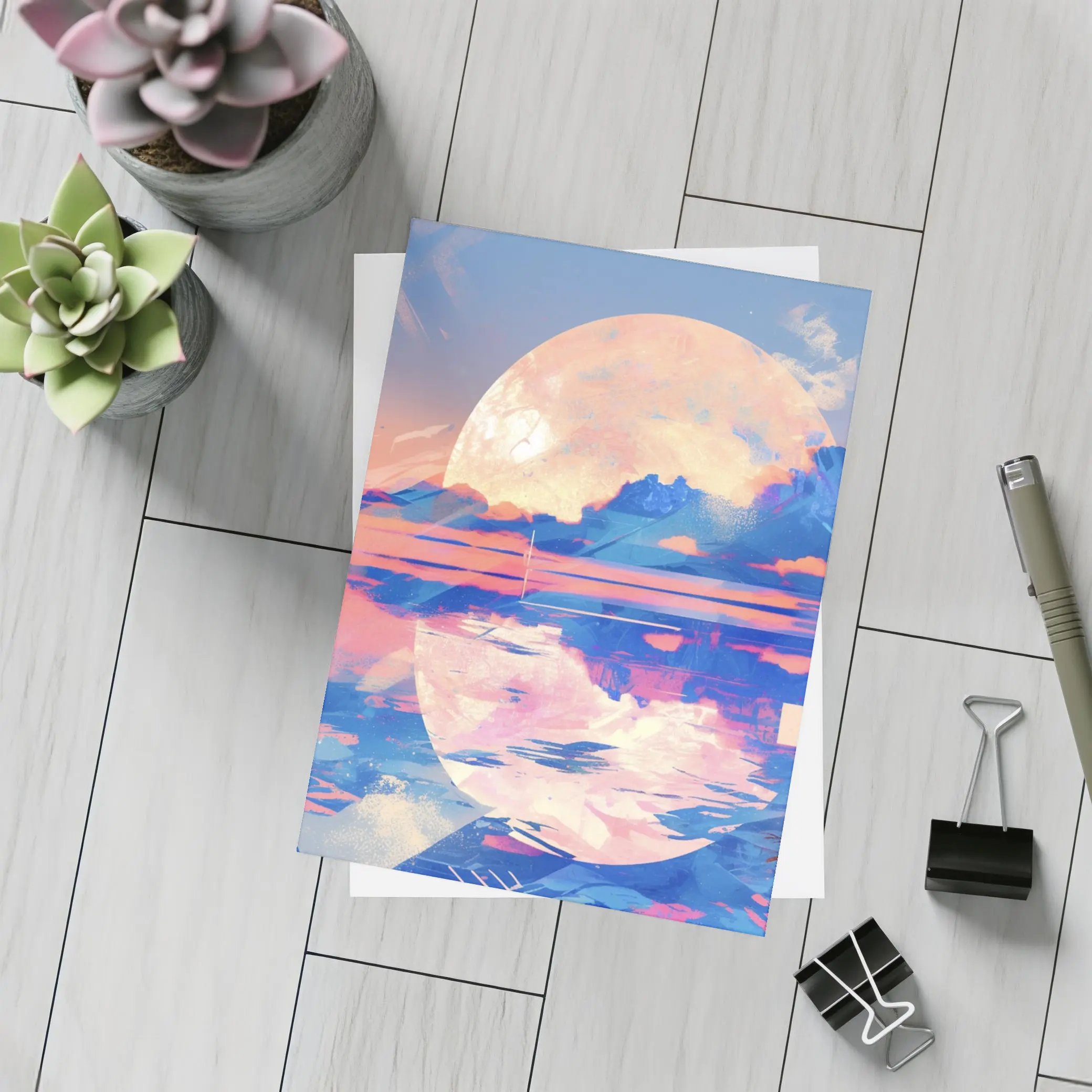 Tropical Moon Reflection Lofi Art – Postcards