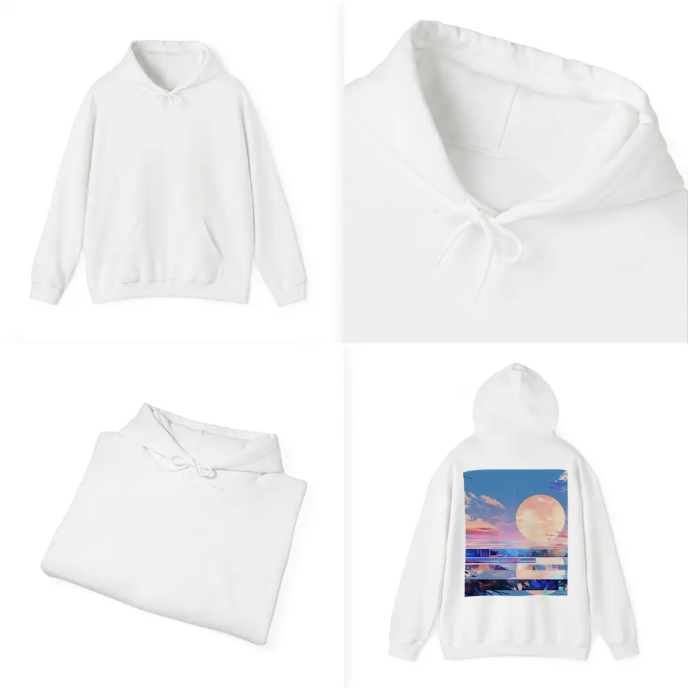 Anime Sunset Full Moon Coastal Landscape Art – Hoodies