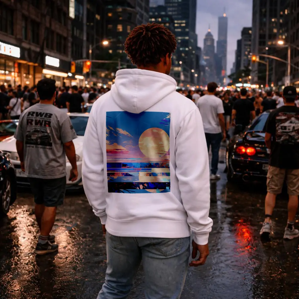 Anime Sunset Full Moon Coastal Landscape Art – Hoodies