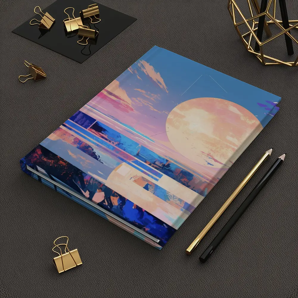 Anime Sunset Full Moon Coastal Landscape Art – Notebooks