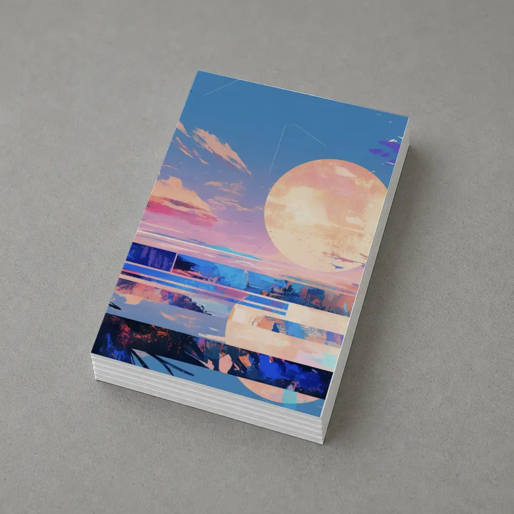 Anime Sunset Full Moon Coastal Landscape Art – Postcards