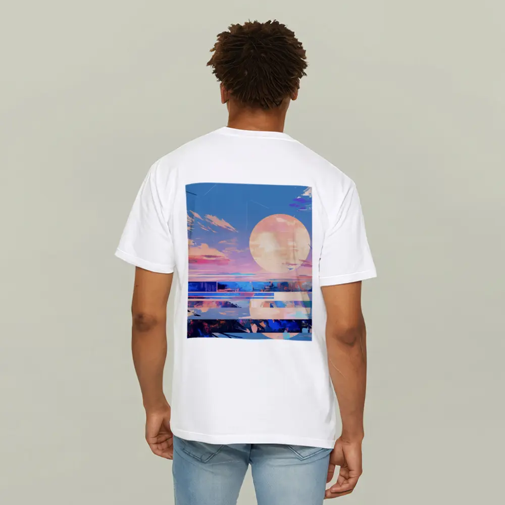 Anime Sunset Full Moon Coastal Landscape Art – T-Shirts