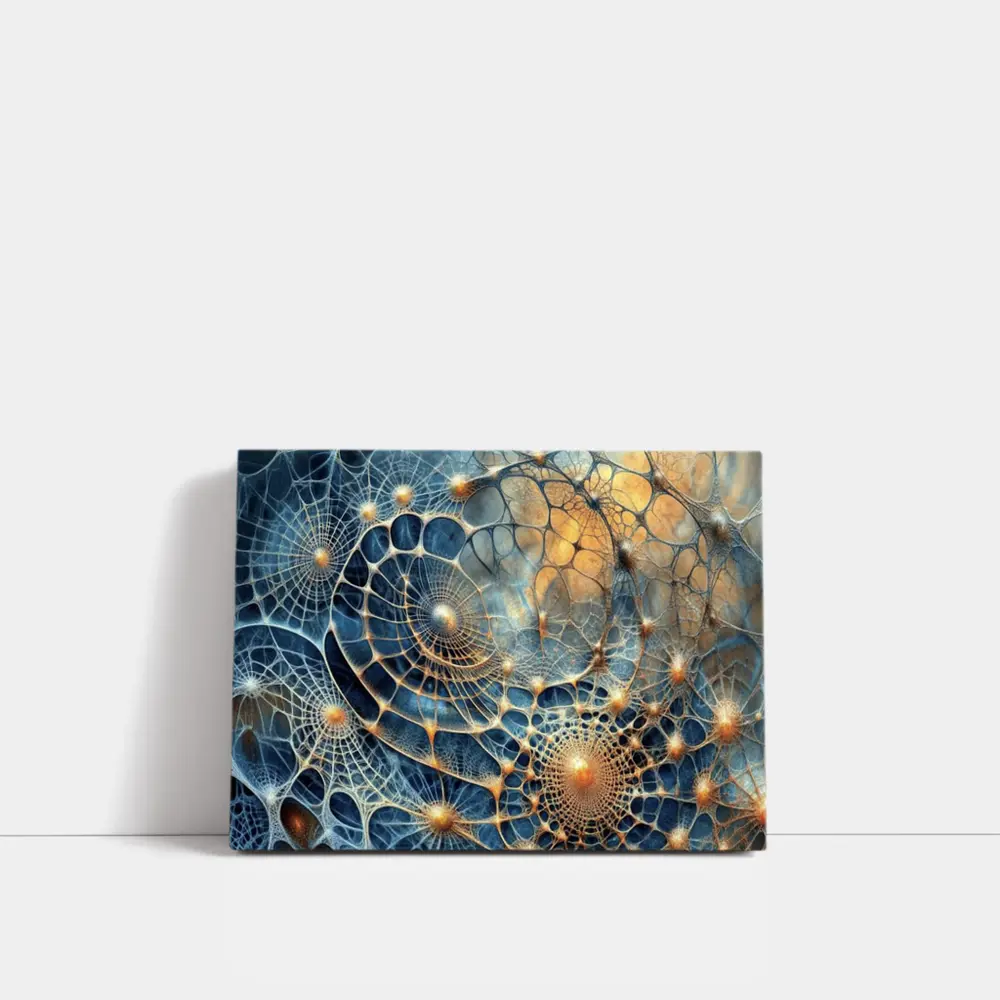 Abstract Blue Gold Fractal Web Network Art – Wall Art