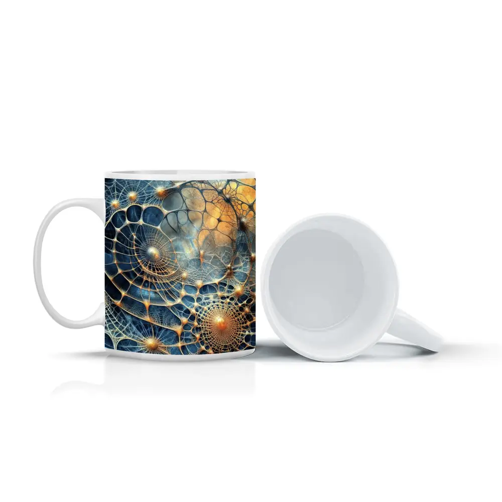 Abstract Blue Gold Fractal Web Network Art – Mugs