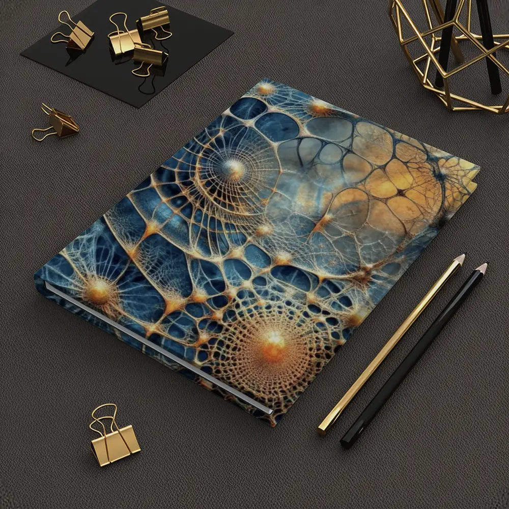 Abstract Blue Gold Fractal Web Network Art – Notebooks