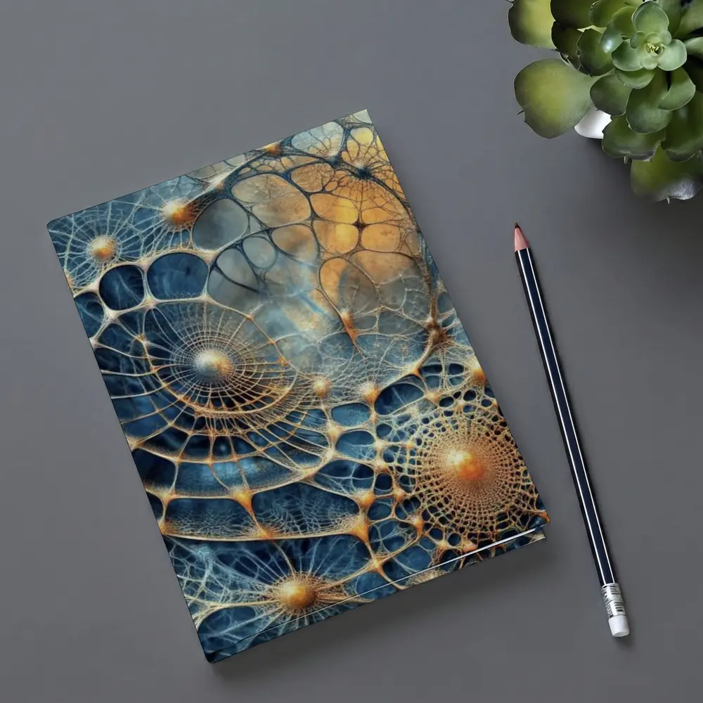 Abstract Blue Gold Fractal Web Network Art – Notebooks