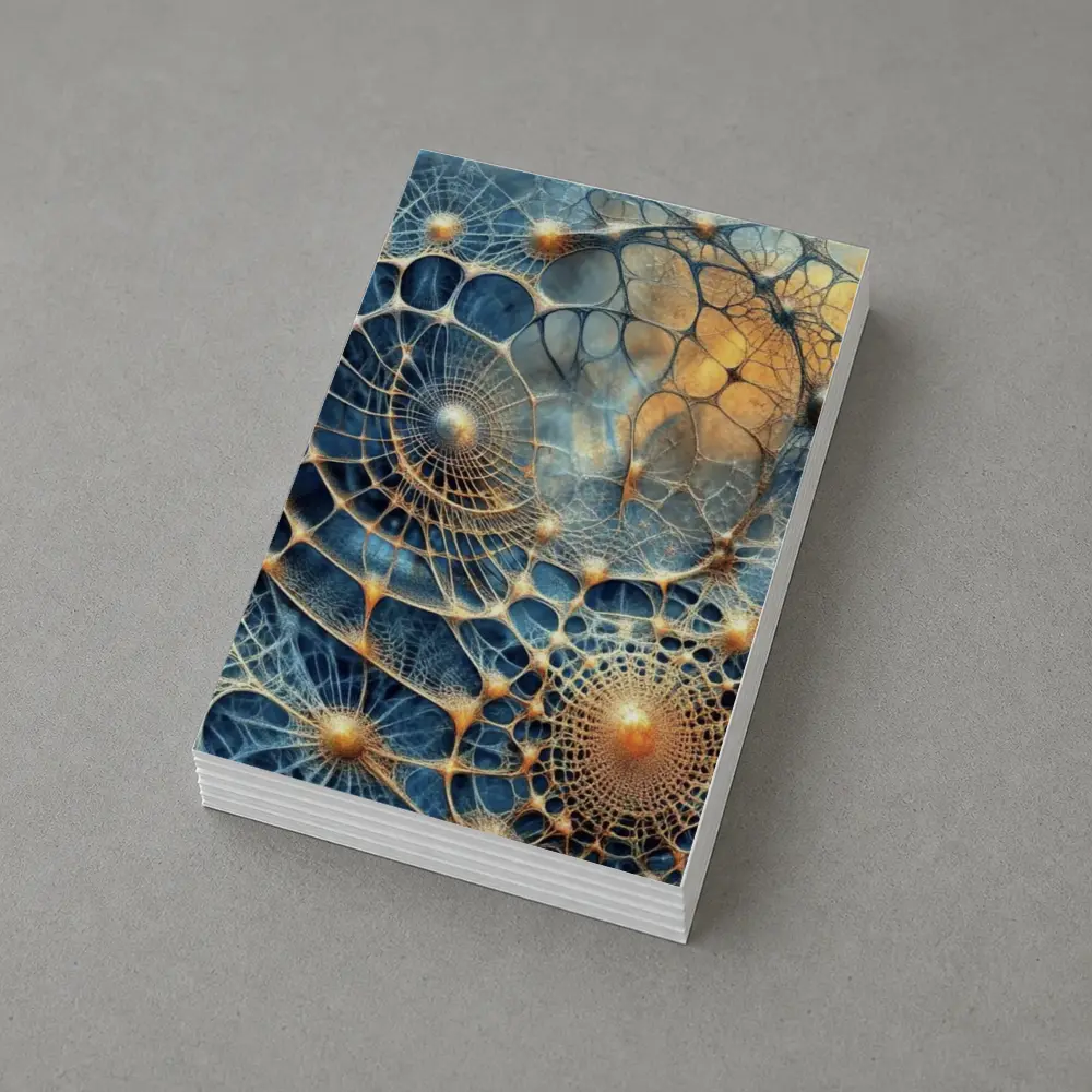 Abstract Blue Gold Fractal Web Network Art – Postcards
