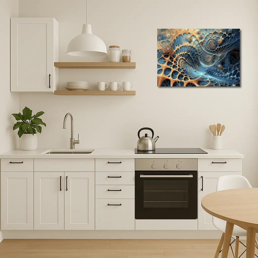 Blue Fractal Spiral Abstract Digital Art – Wall Art