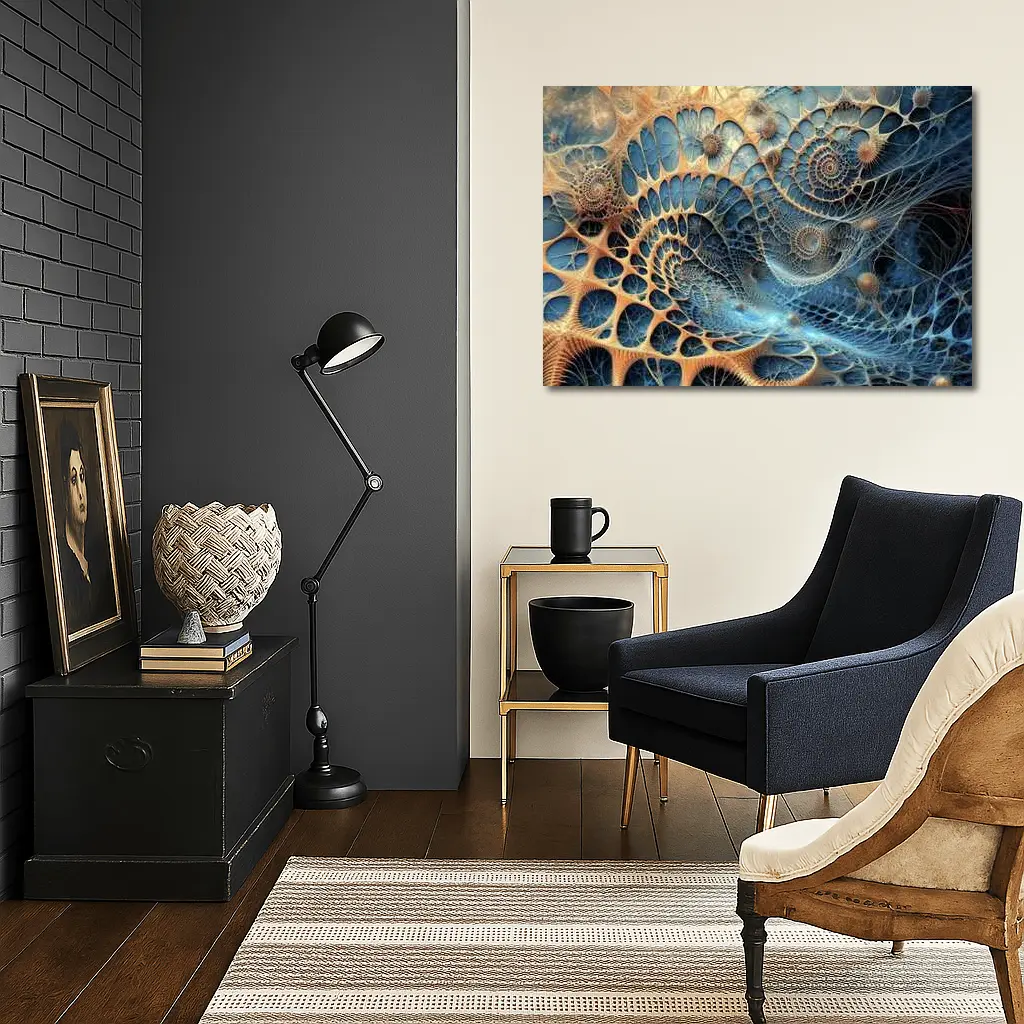 Blue Fractal Spiral Abstract Digital Art – Wall Art