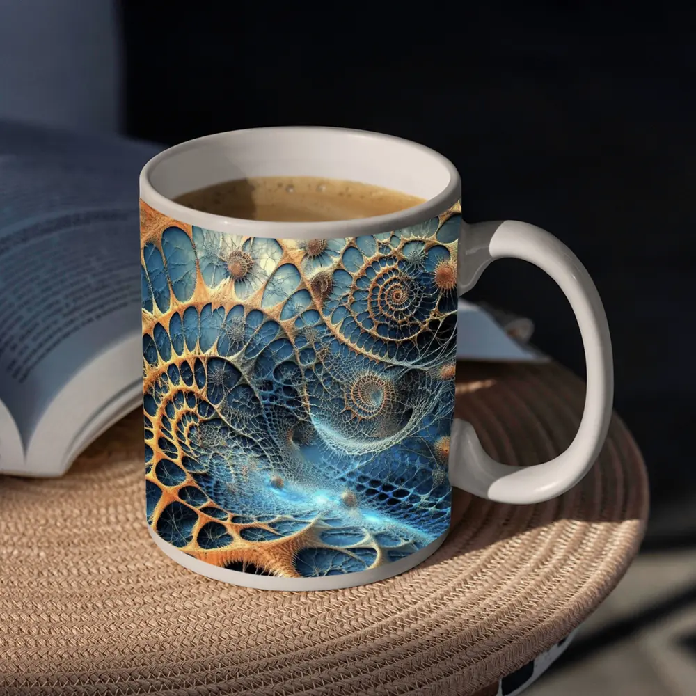 Blue Fractal Spiral Abstract Digital Art – Mugs