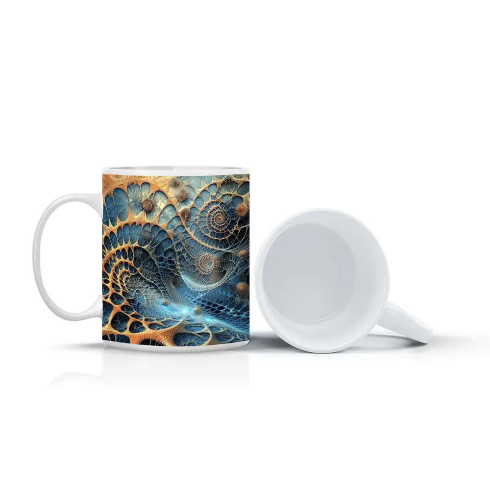 Blue Fractal Spiral Abstract Coral Geometric Art – Mugs
