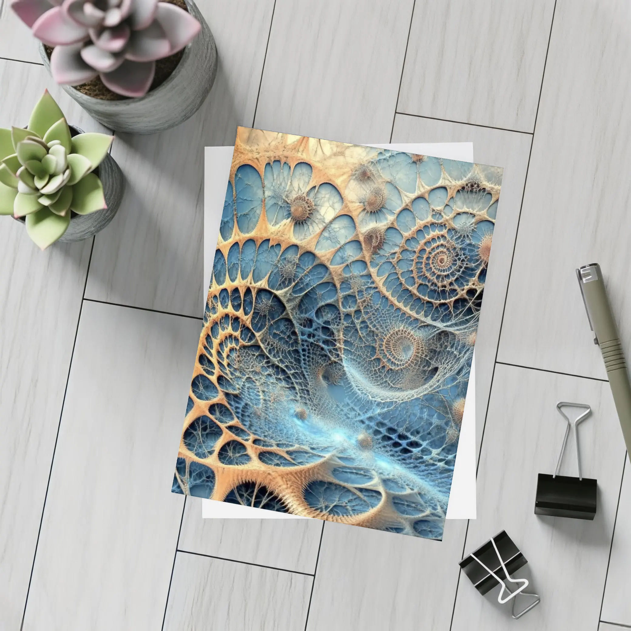Blue Fractal Spiral Abstract Digital Art – Postcards