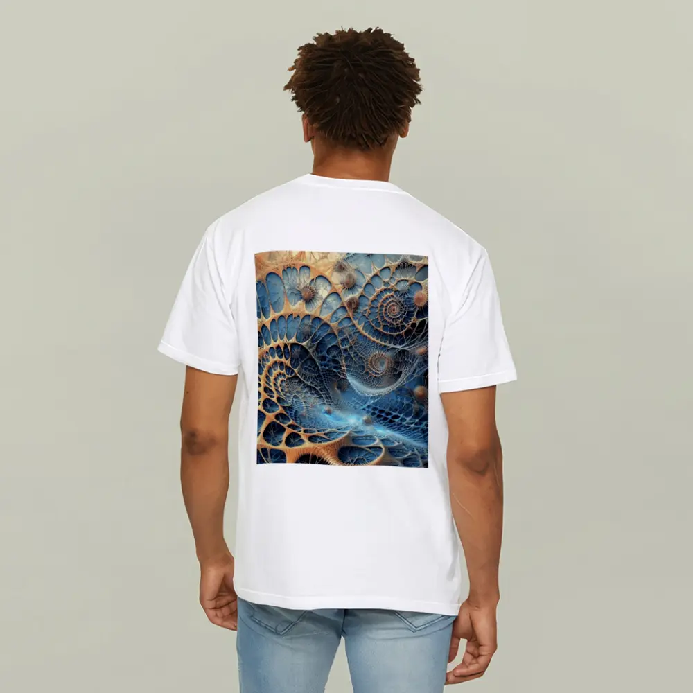 Blue Fractal Spiral Abstract Digital Art – T-Shirts