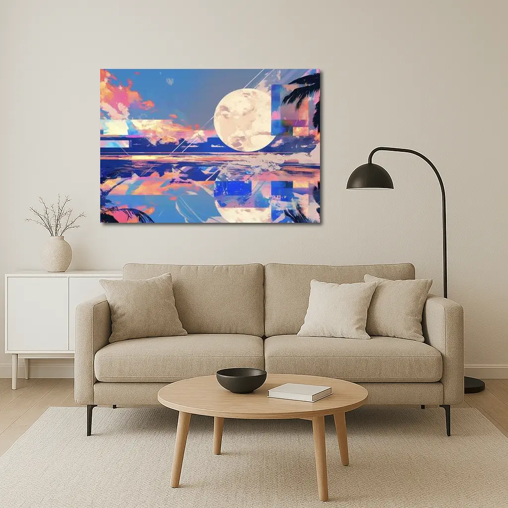 Collage Moon Tropical Beach Sunset Art – Wall Art
