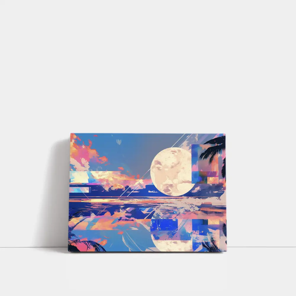Collage Moon Tropical Beach Sunset Art – Wall Art