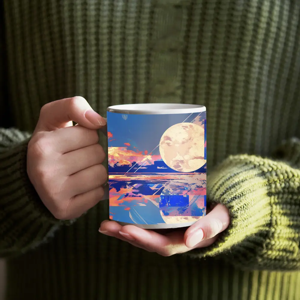 Collage Moon Tropical Beach Sunset Art – Mugs