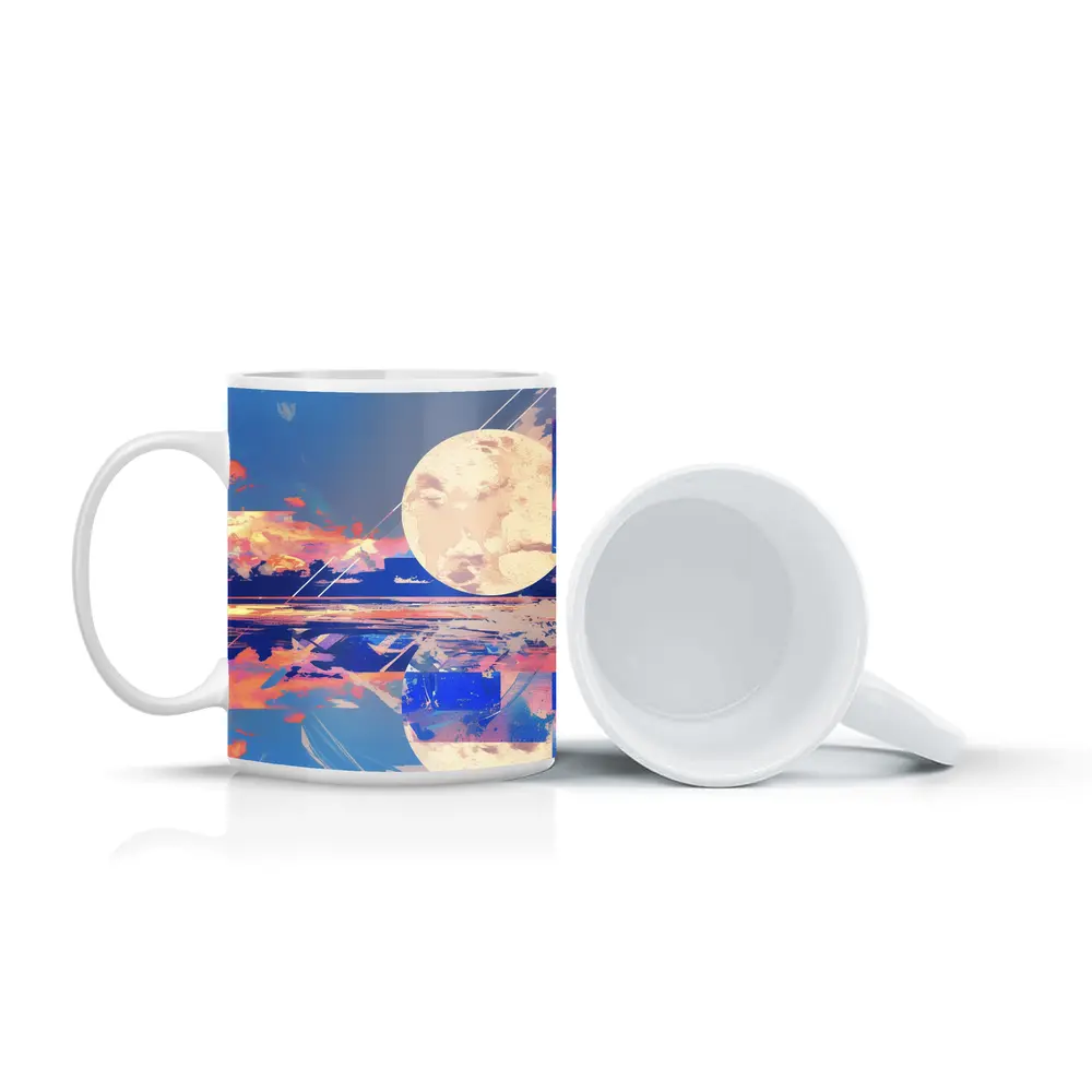 Collage Moon Tropical Beach Sunset Art – Mugs