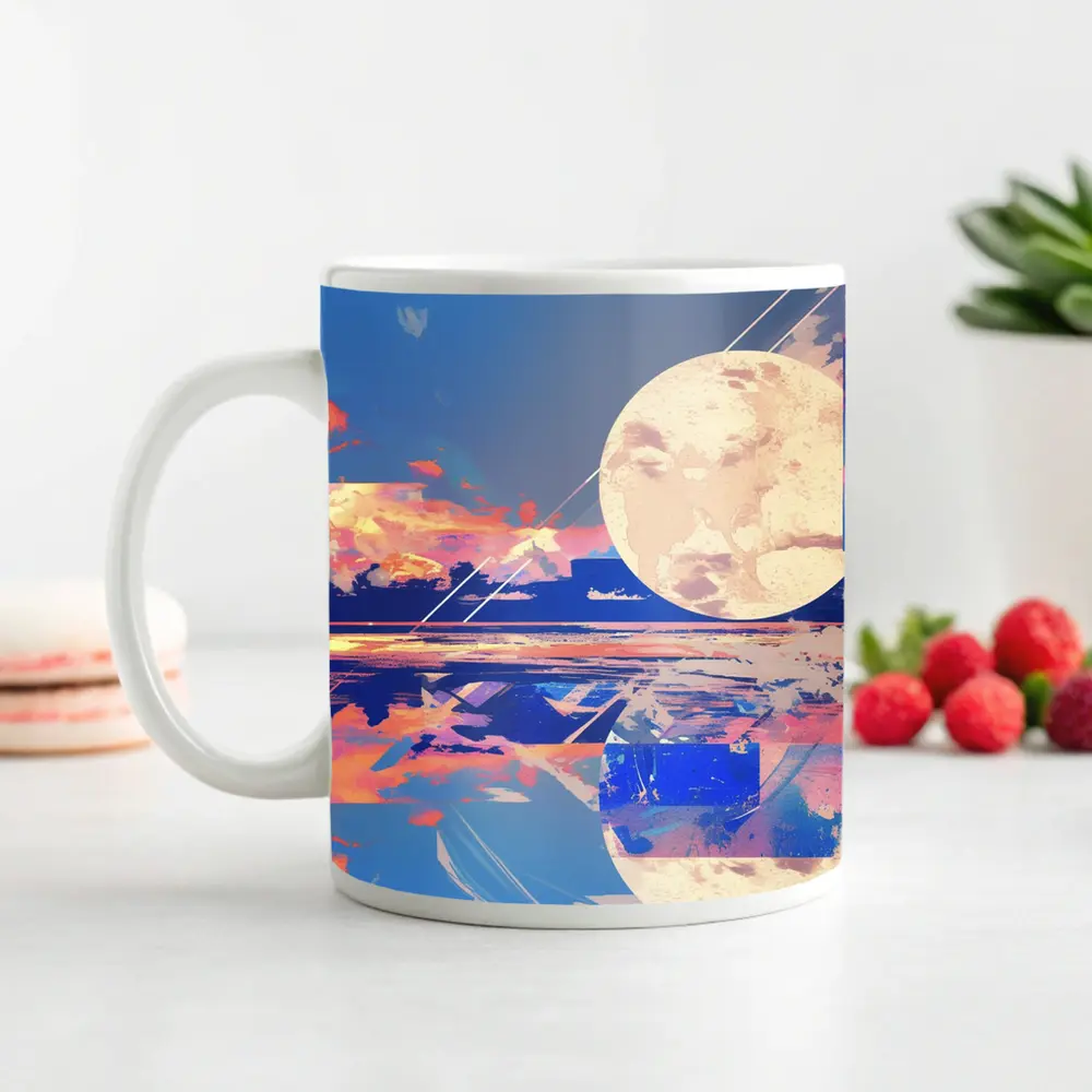 Collage Moon Tropical Beach Sunset Art – Mugs