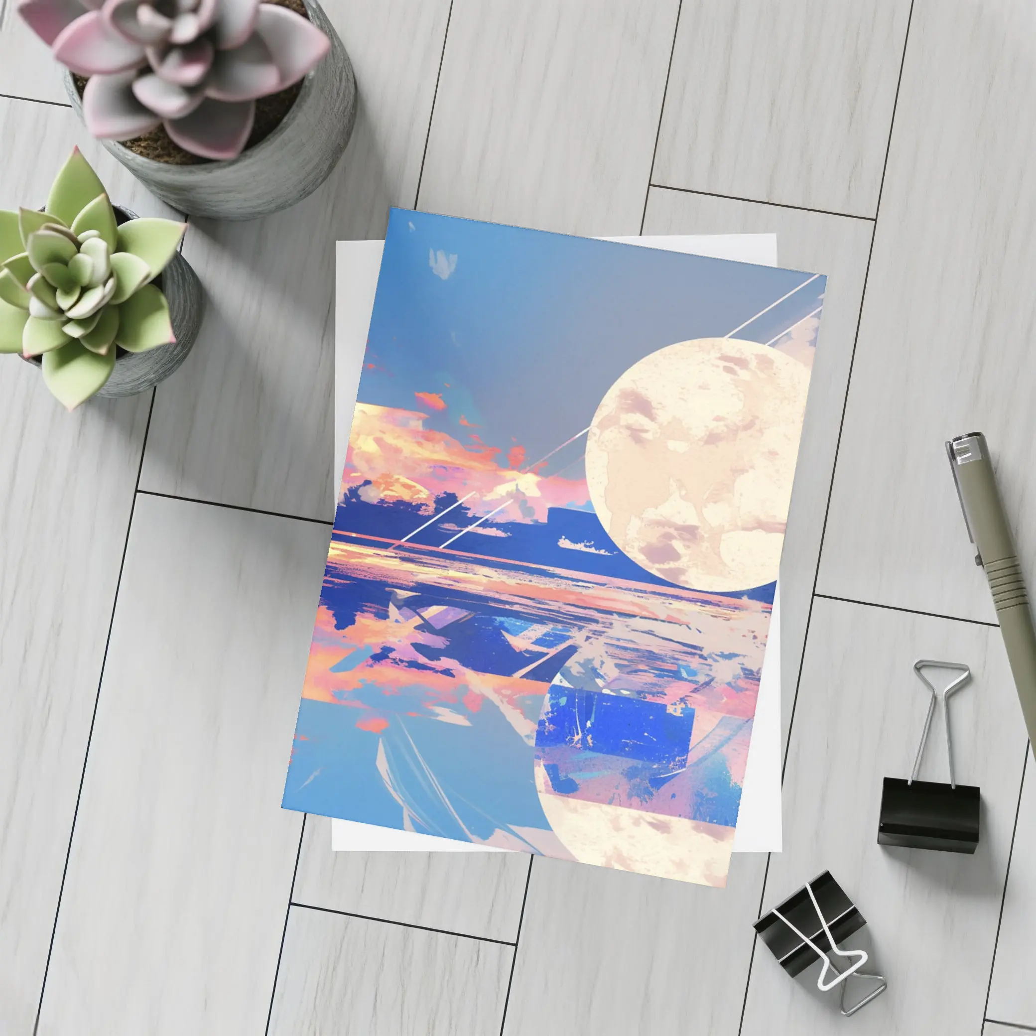 Collage Moon Tropical Beach Sunset Art – Postcards