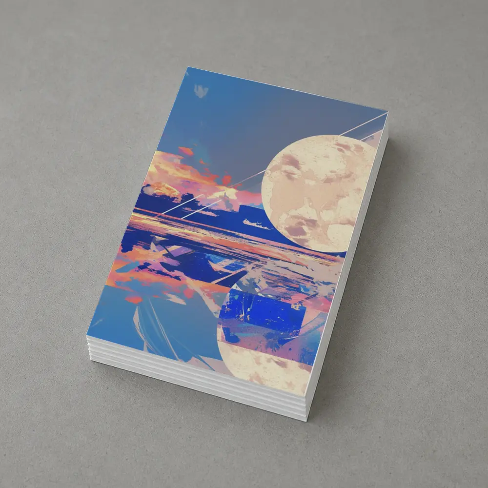 Collage Moon Tropical Beach Sunset Art – Postcards