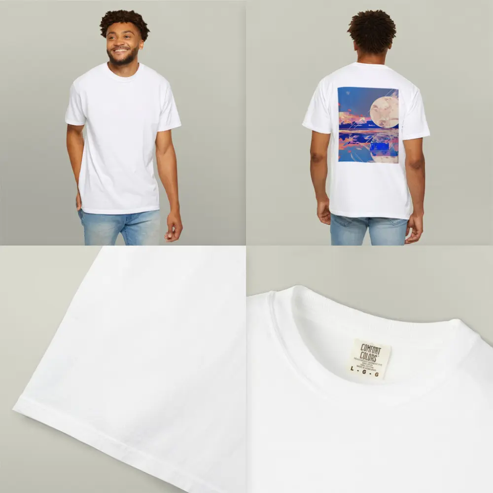 Collage Moon Tropical Beach Sunset Art – T-Shirts