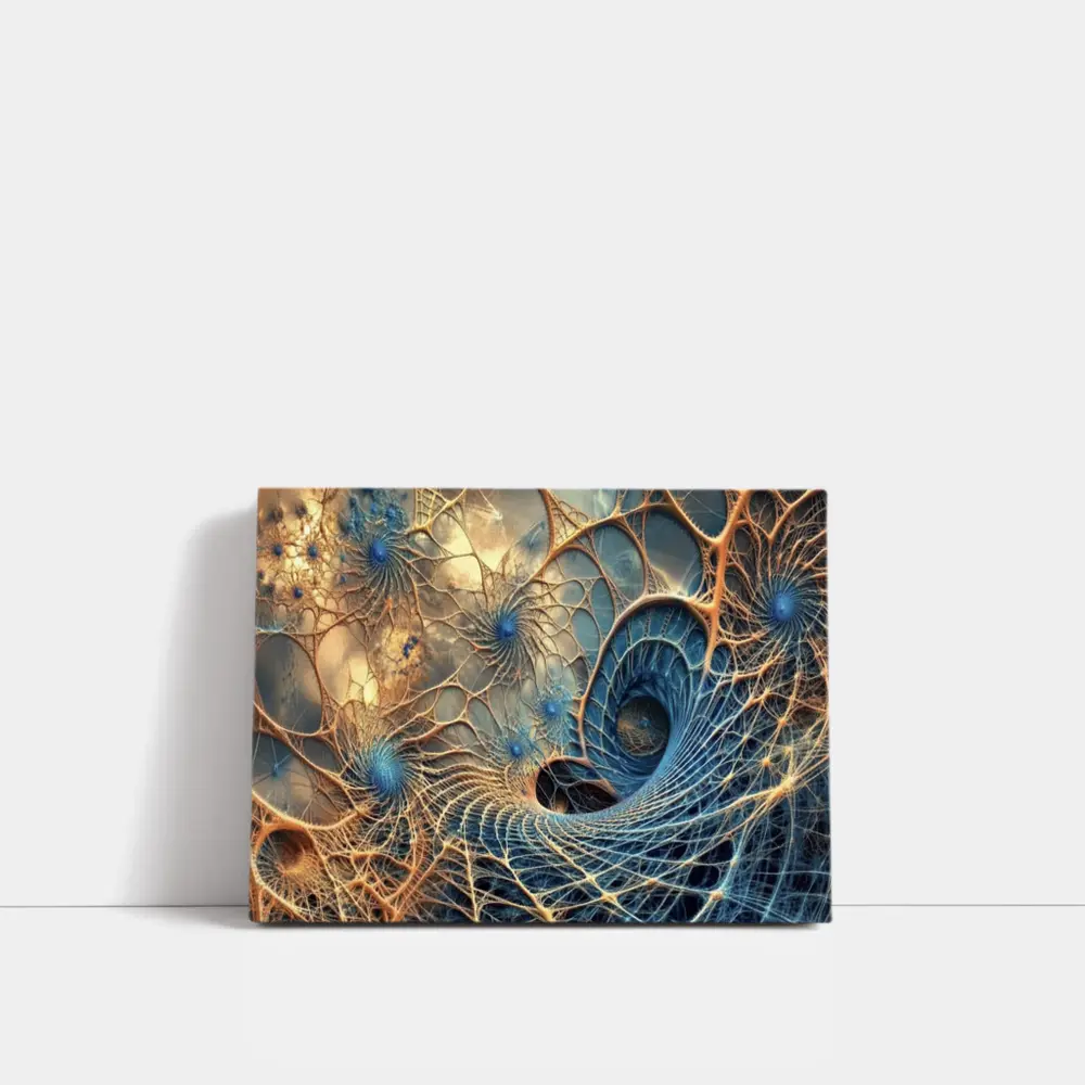 Fractal Web Spiral Abstract Blue Gold – Wall Art