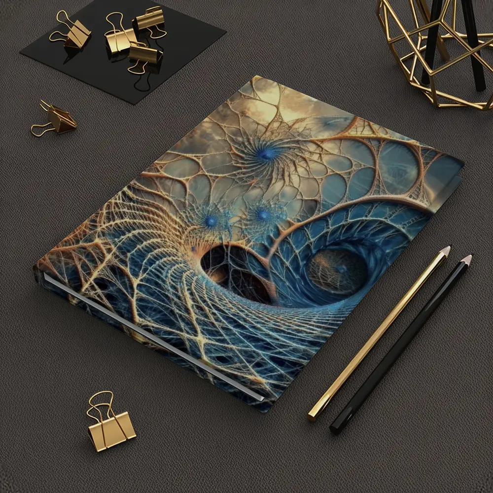 Fractal Web Spiral Abstract Blue Gold – Notebooks