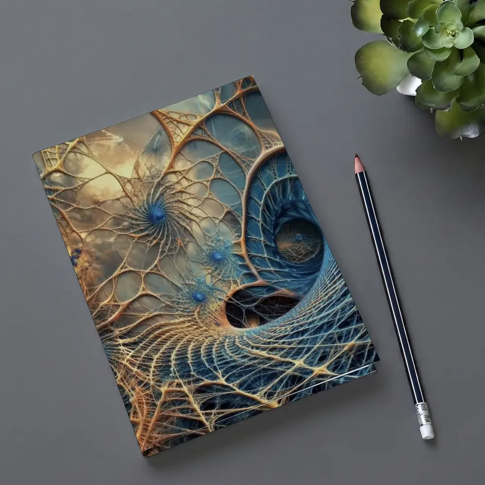 Fractal Web Spiral Abstract Blue Gold – Notebooks