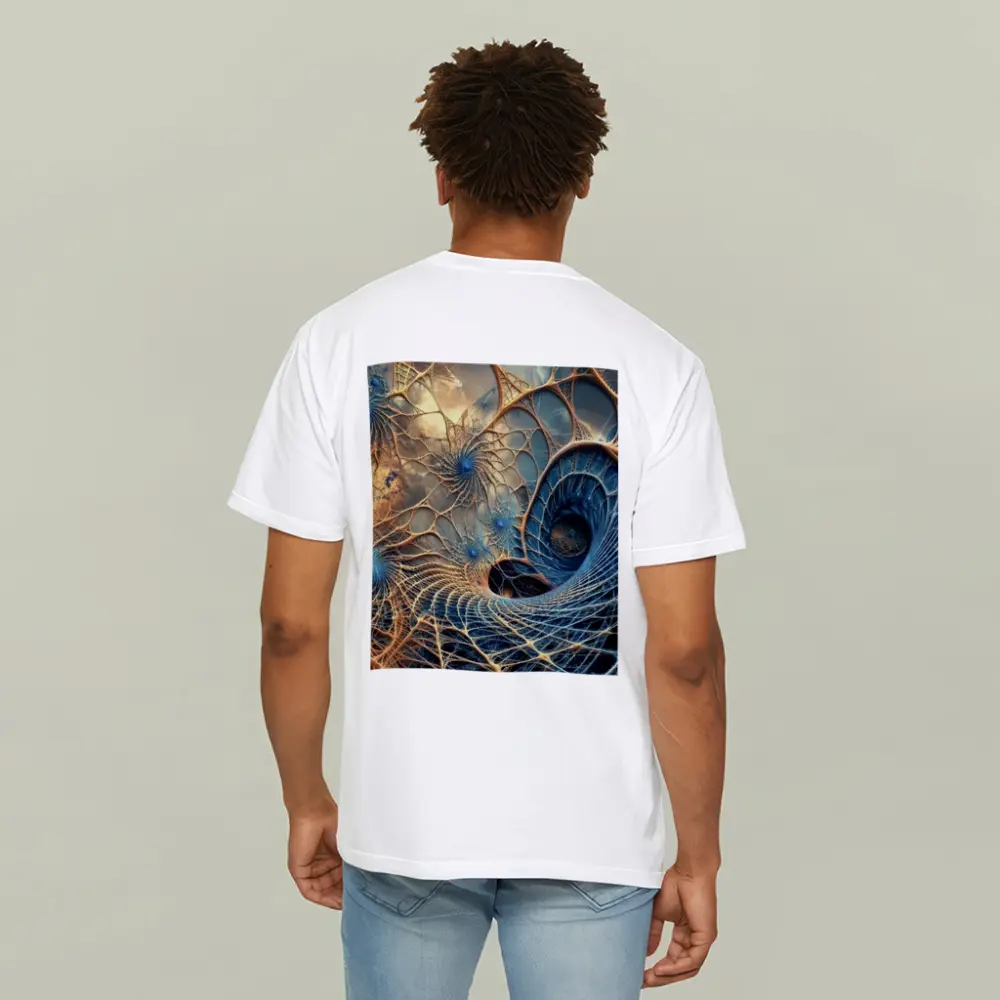 Fractal Web Spiral Abstract Blue Gold – T-Shirts