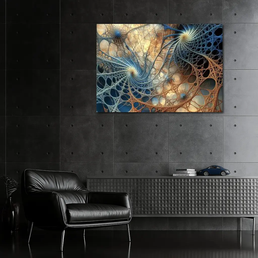 Fractal Spiral Web Abstract Blue Brown – Wall Art