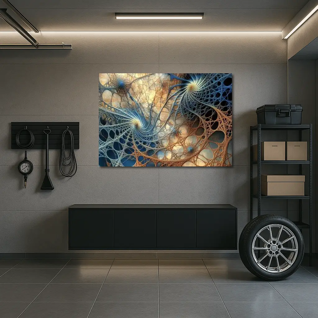Fractal Spiral Web Abstract Blue Brown – Wall Art