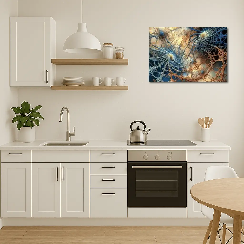 Fractal Spiral Web Abstract Blue Brown – Wall Art