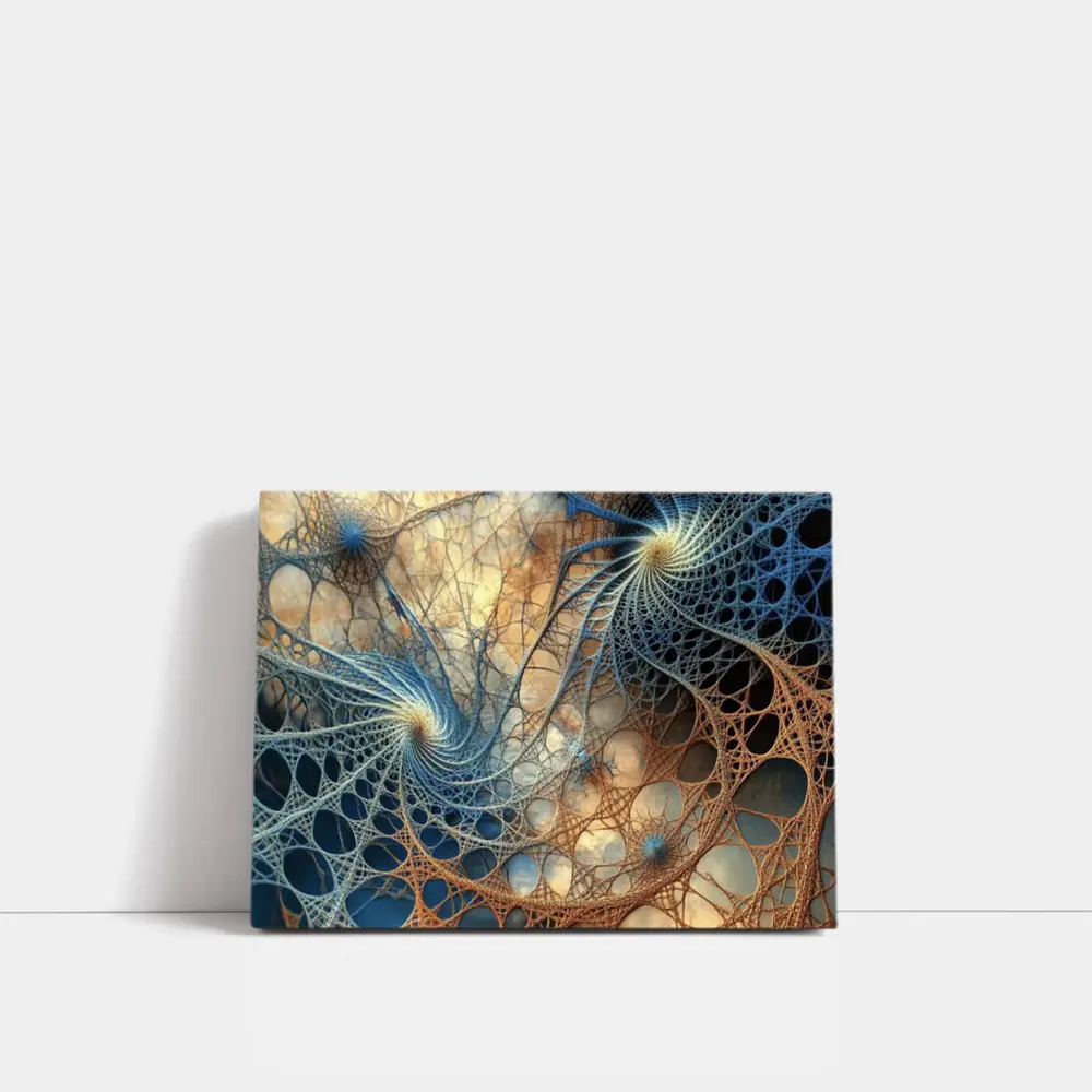 Fractal Spiral Web Abstract Blue Brown – Wall Art