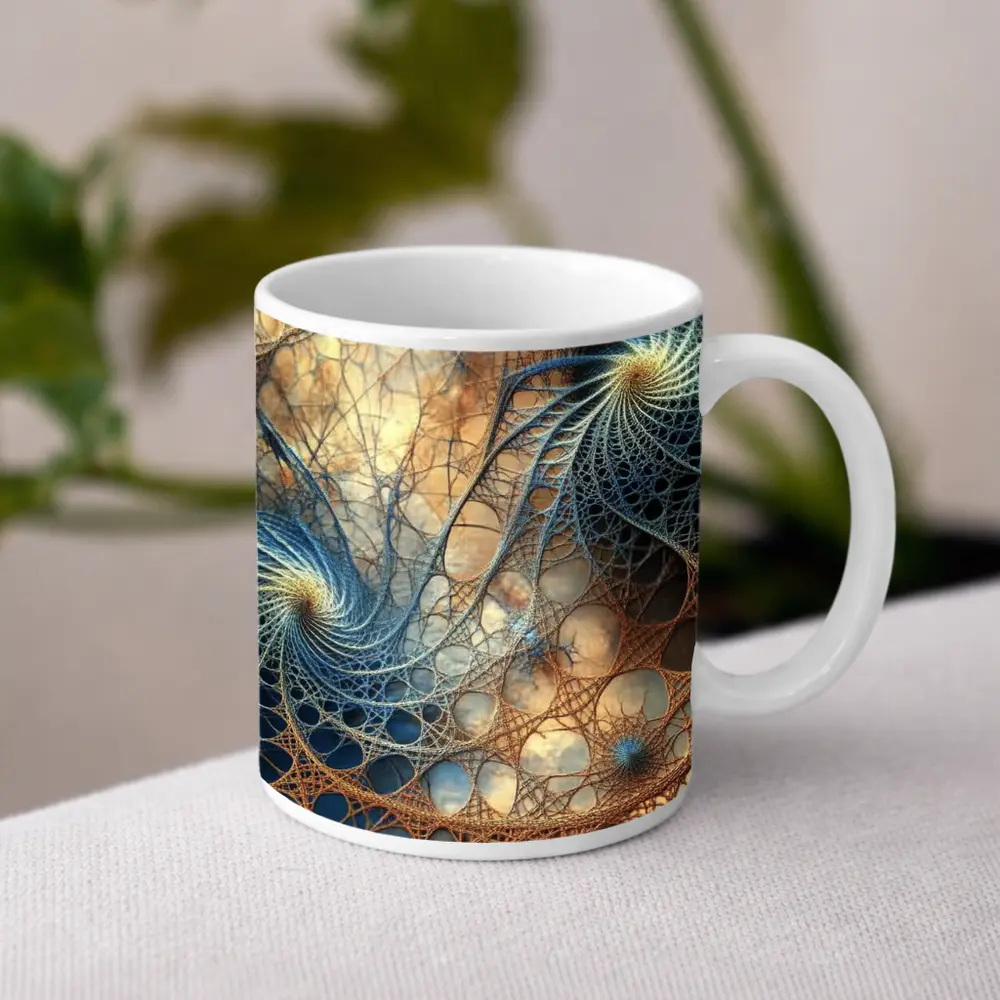Fractal Spiral Web Abstract Blue Brown – Mugs