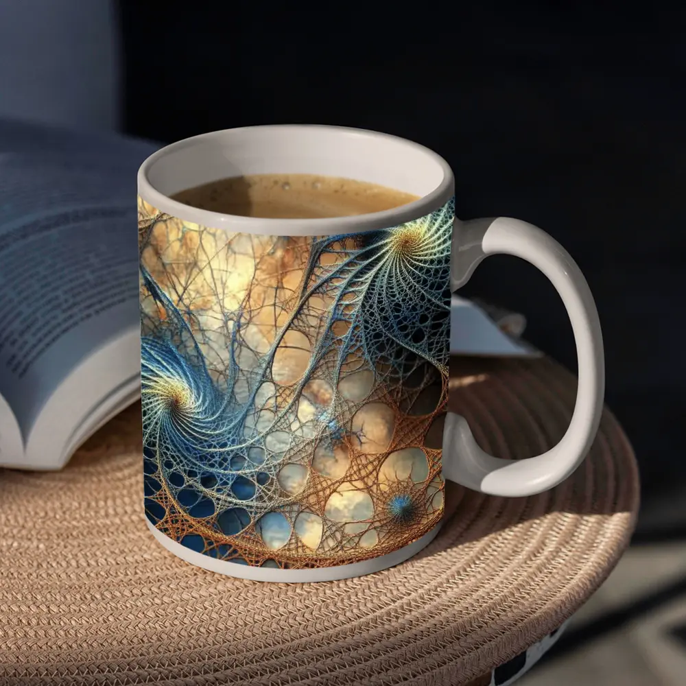 Fractal Spiral Web Abstract Blue Brown – Mugs