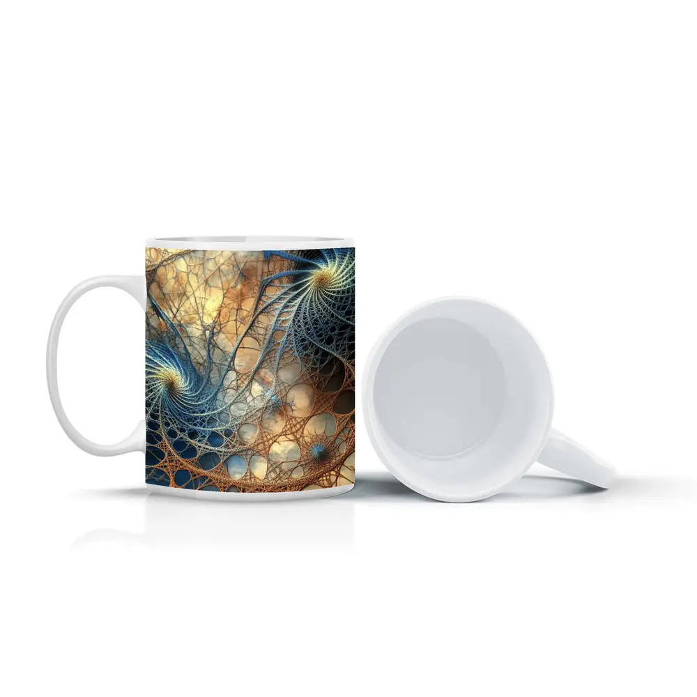 Fractal Spiral Web Abstract Blue Brown – Mugs