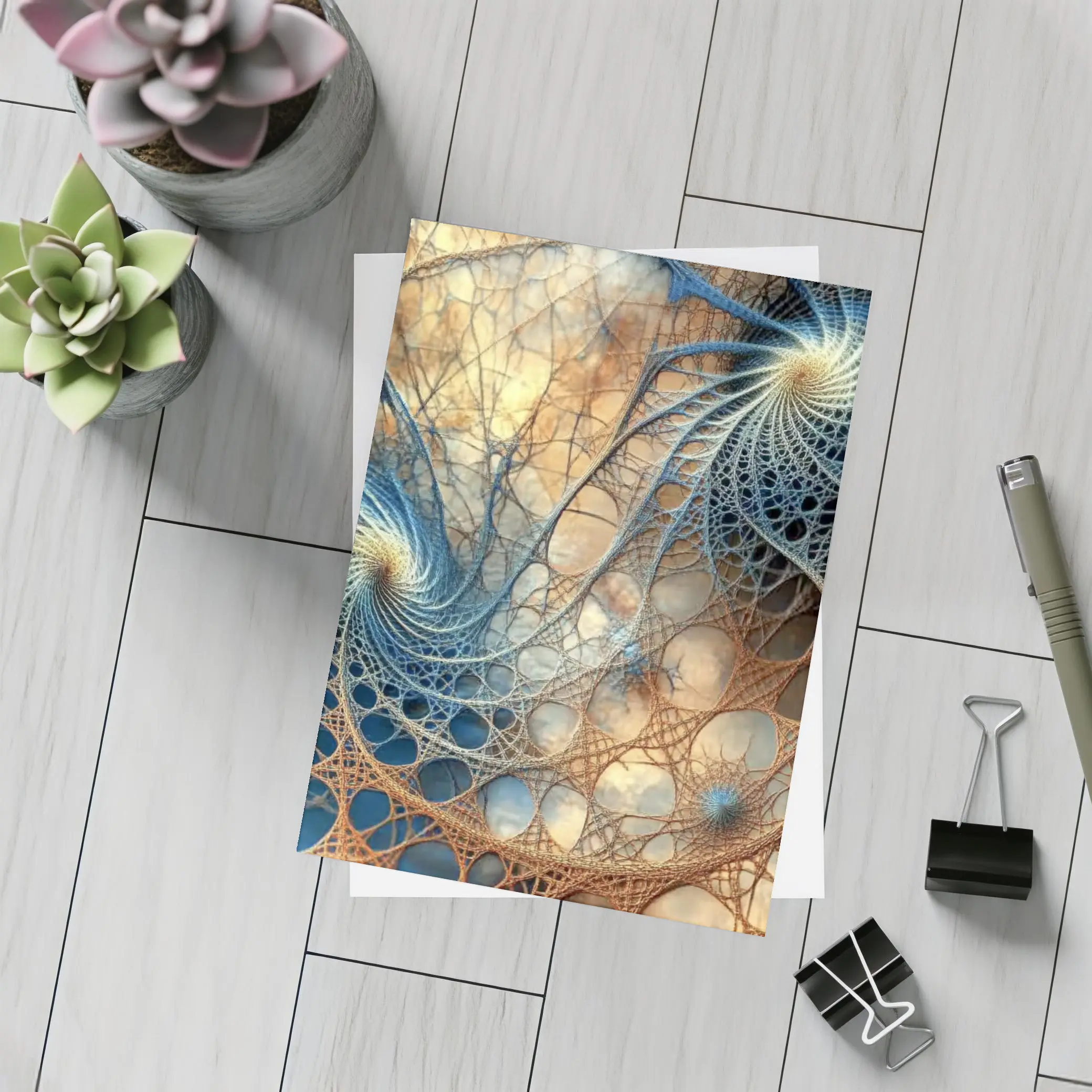 Fractal Spiral Web Abstract Blue Brown – Postcards