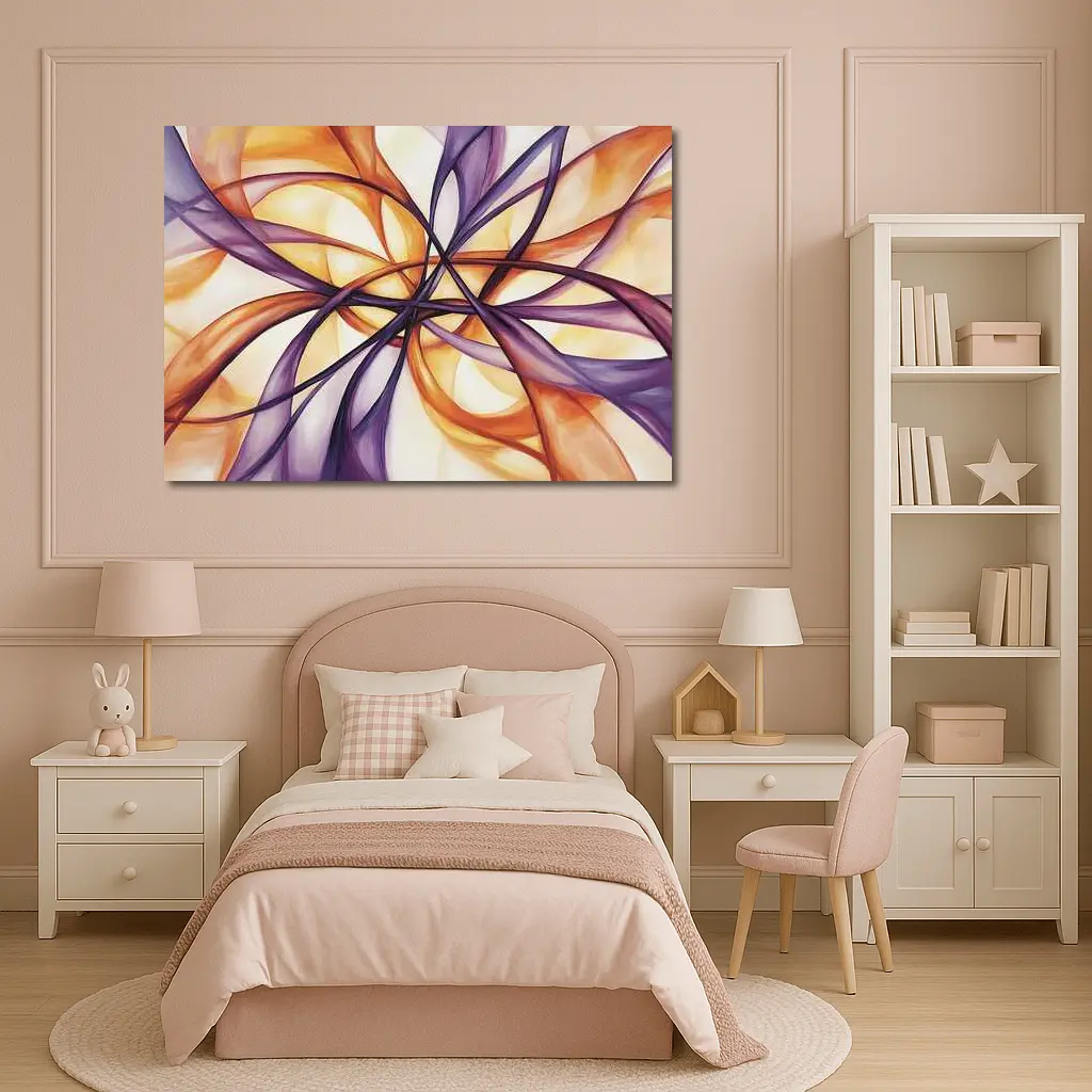 Abstract Purple Orange Swirling Ribbon Flow Art – Wall Art