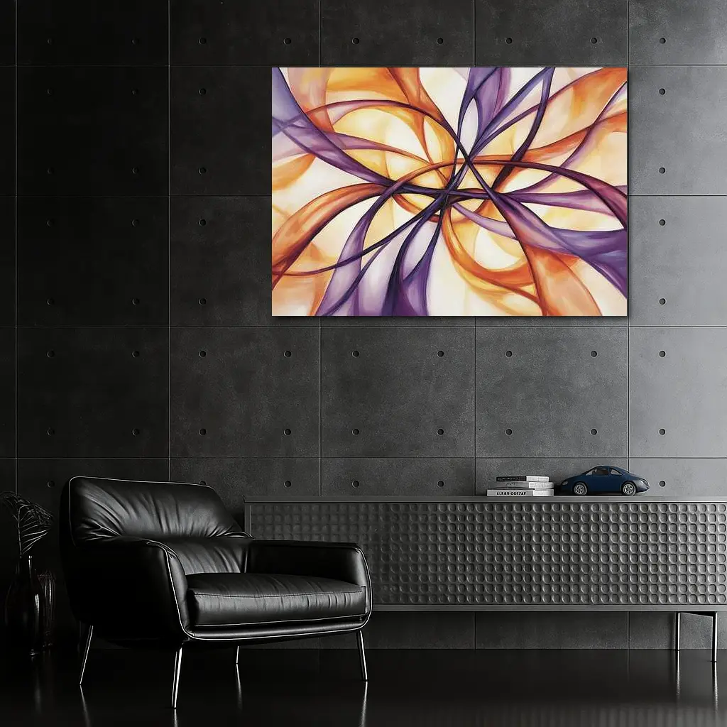 Abstract Purple Orange Swirling Ribbon Flow Art – Wall Art