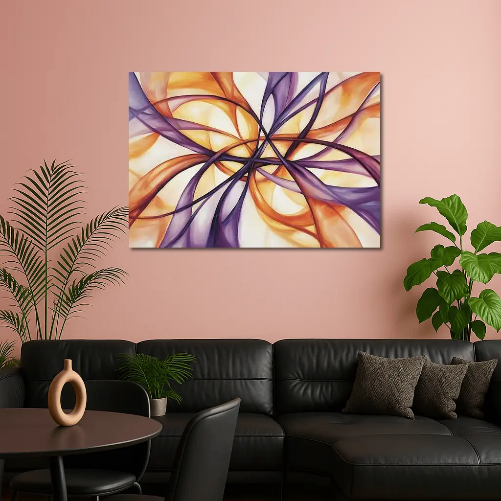Abstract Purple Orange Swirling Ribbon Flow Art – Wall Art