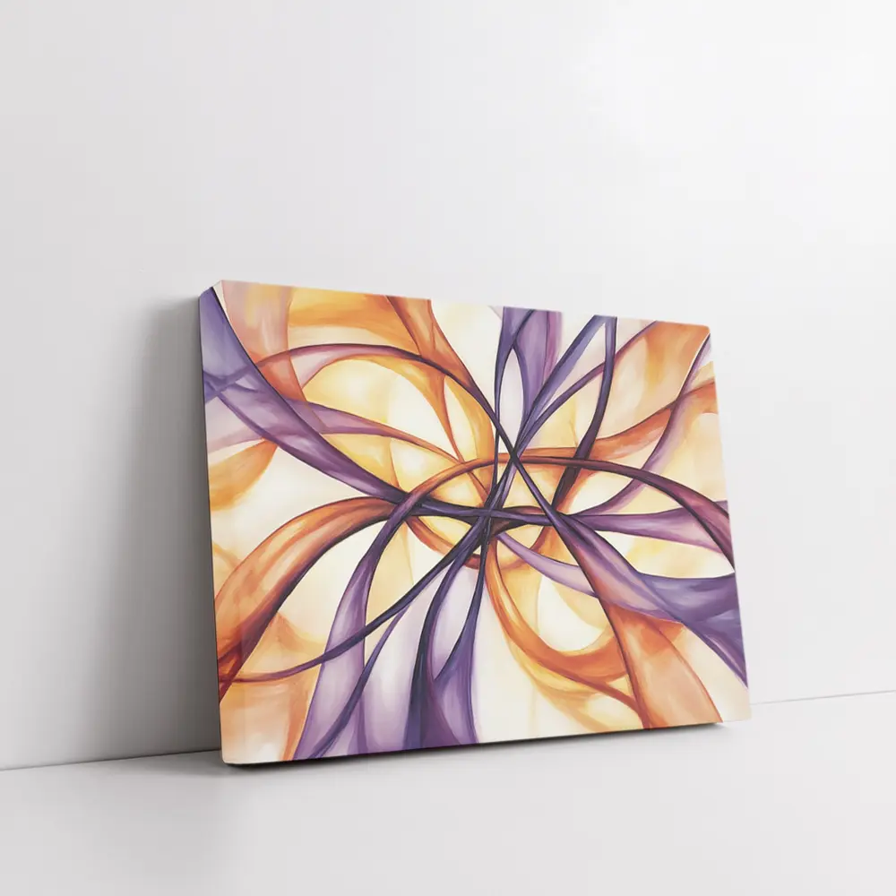 Abstract Purple Orange Swirling Ribbon Flow Art – Wall Art