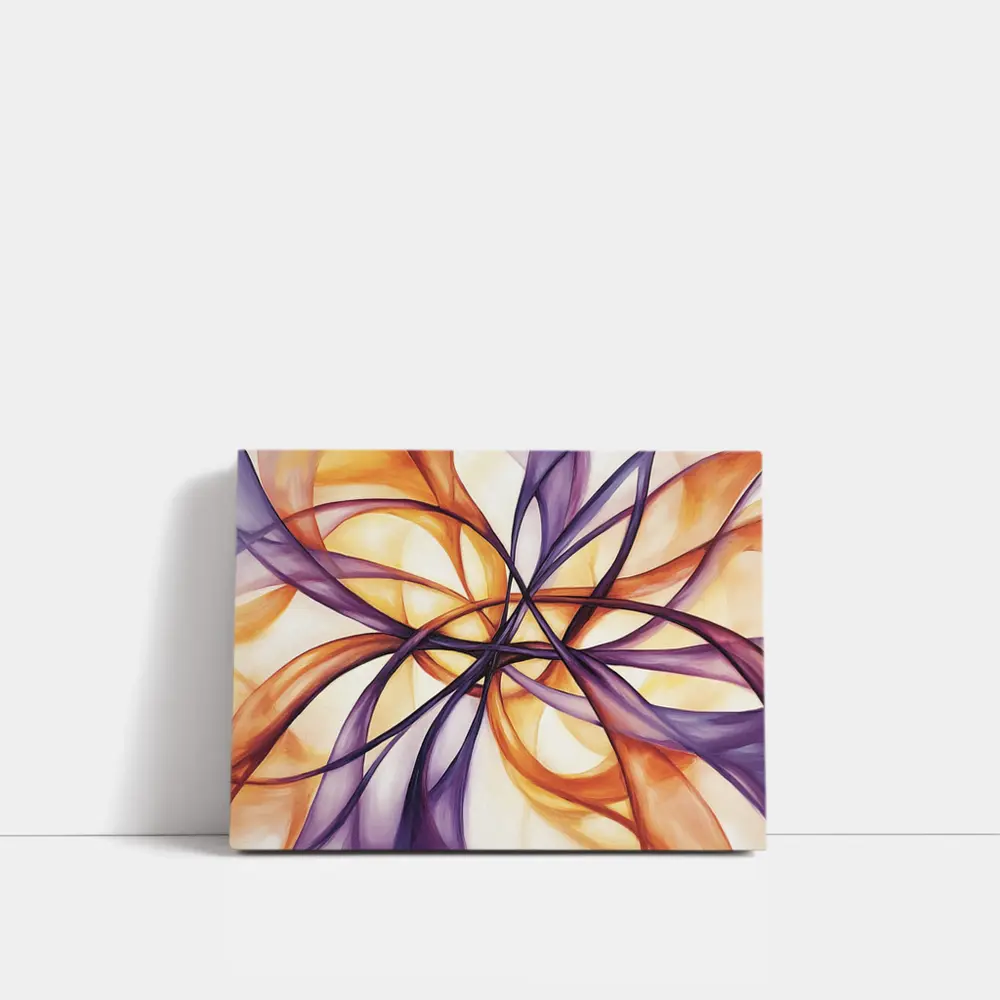 Abstract Purple Orange Swirling Ribbon Flow Art – Wall Art