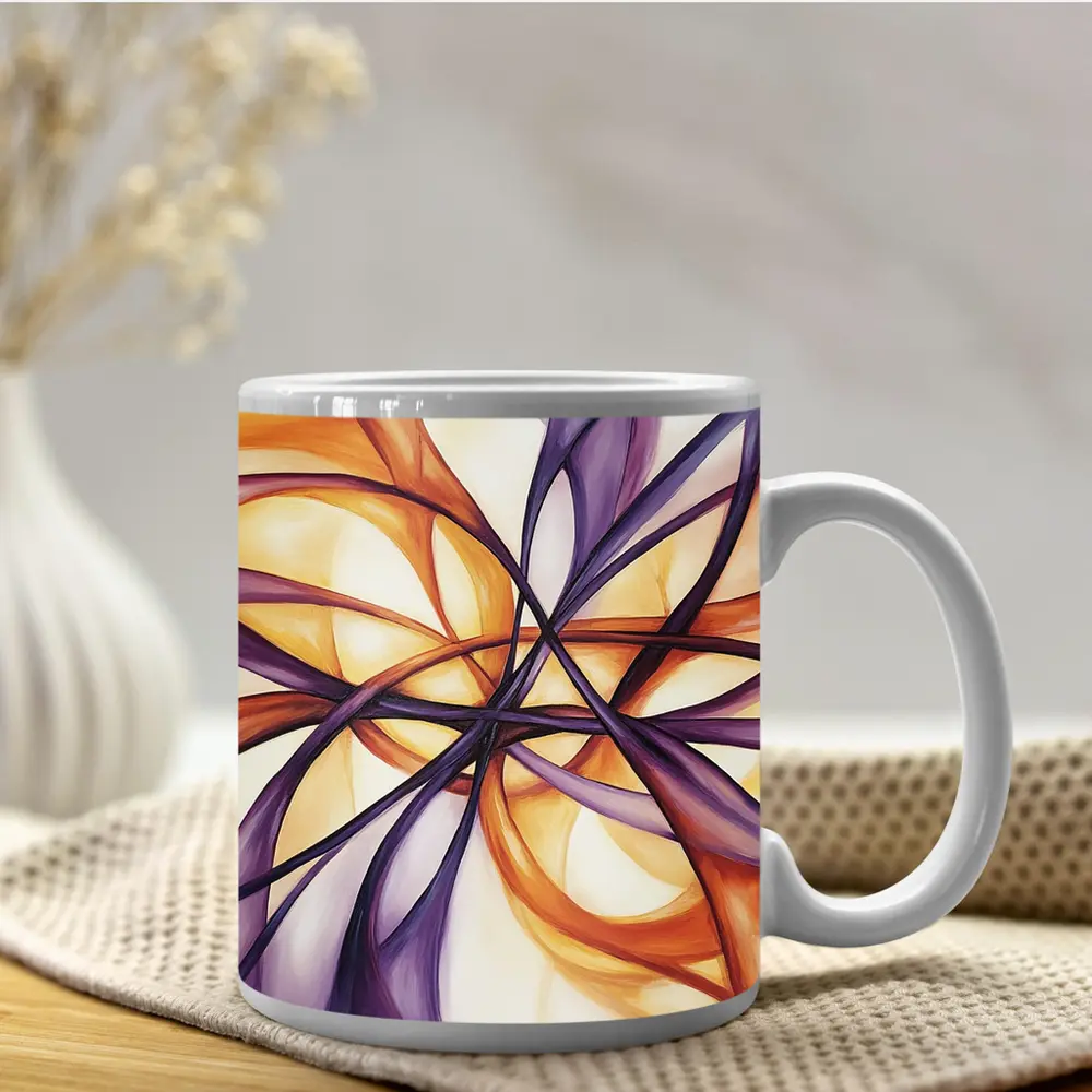 Abstract Purple Orange Swirling Ribbon Flow Art – Mugs