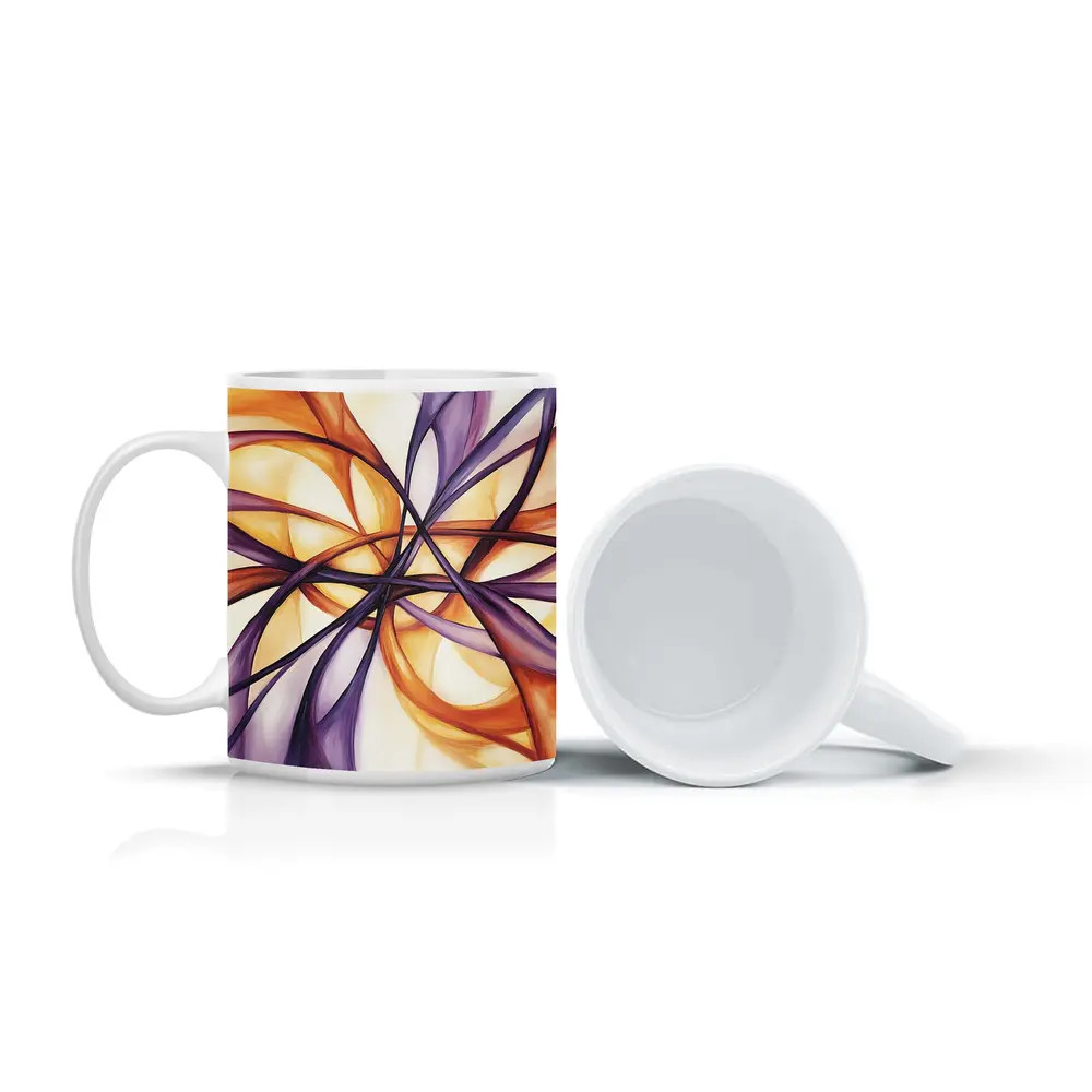 Abstract Purple Orange Swirling Ribbon Flow Art – Mugs