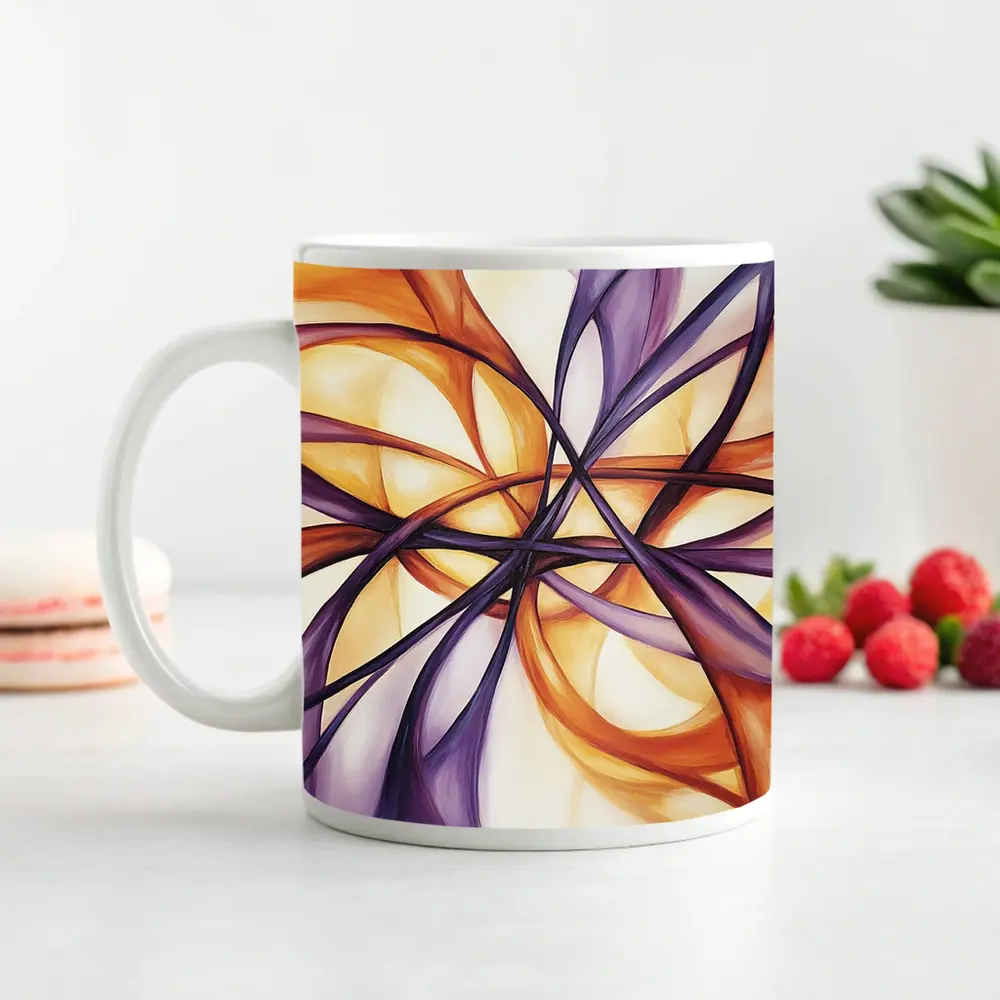 Abstract Purple Orange Swirling Ribbon Flow Art – Mugs