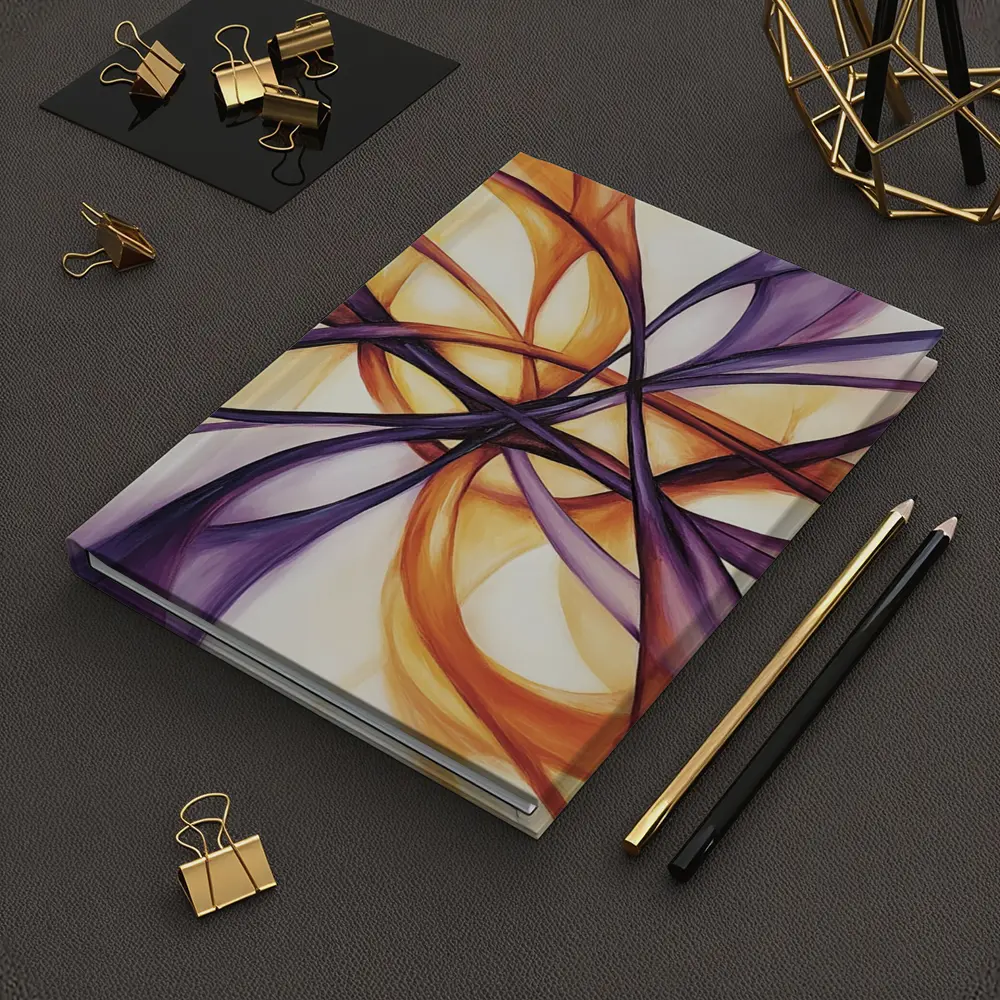 Abstract Purple Orange Swirling Ribbon Flow Art – Notebooks